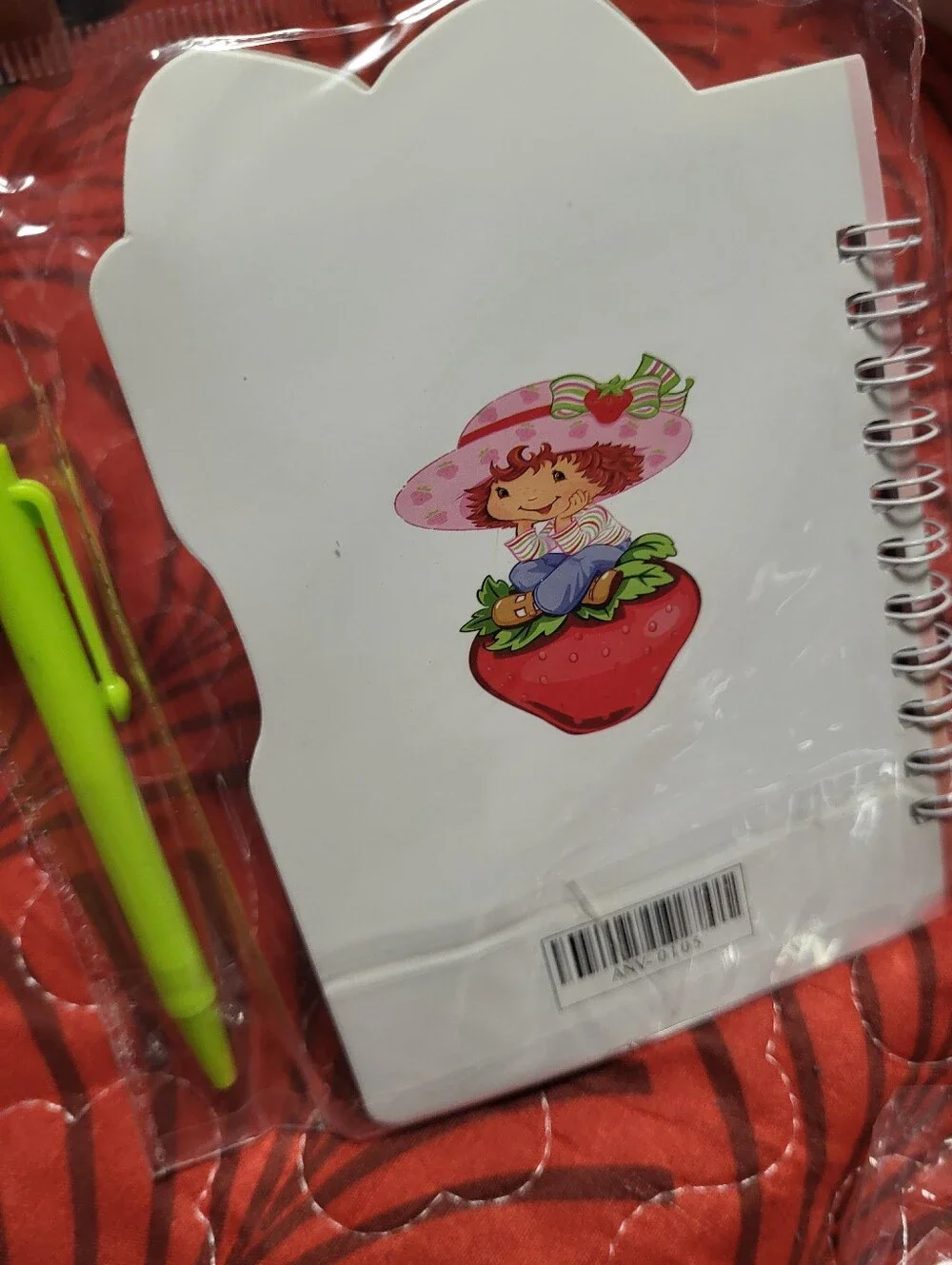 Pink Strawberry-Themed Kids Spiral Notebook with Green Pen